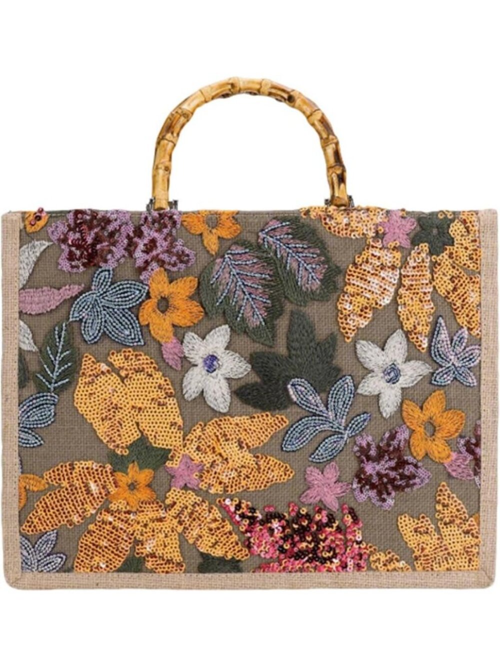 Bohemian Straw Tote Bag with Sequin Embroidery | Summer Beach Hobo Handbag